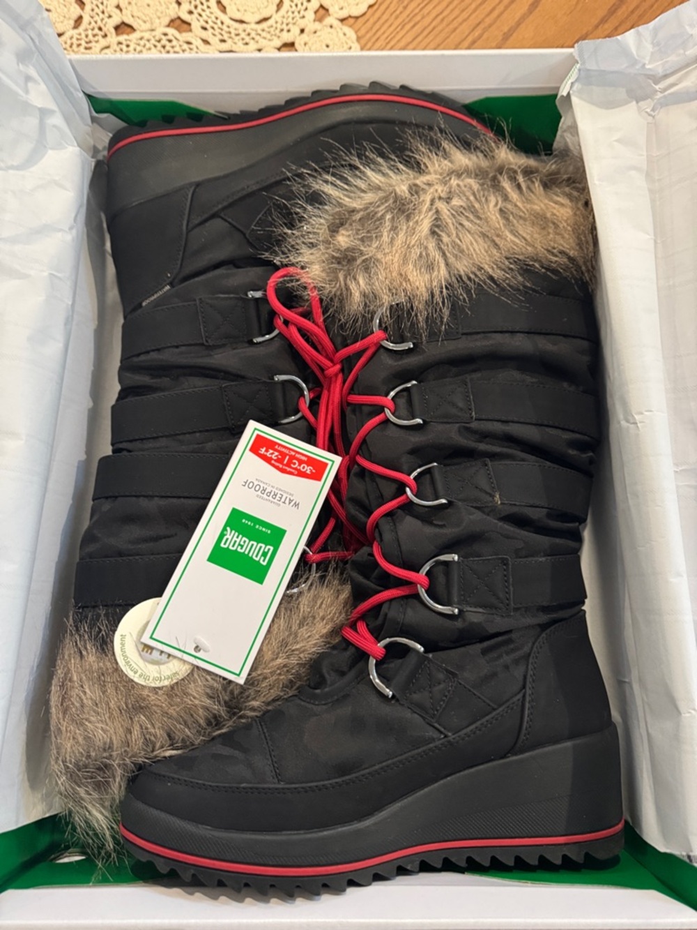 BNWT Cougar Black Waterproof Winter Boots with Faux Fur Trim